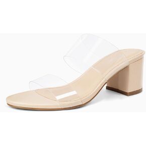 MUSSHOE Clear Sandals for Women,Two Clear Strap Women Heels Sandals,Open Toe Low Block Chunky Dress Sandals Pumps Shoes