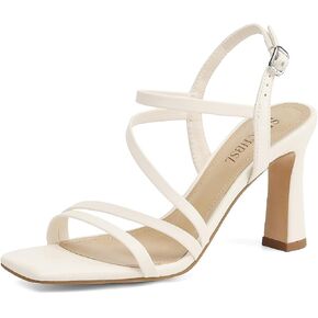 Strappy Heels for Women Dressy Heeled Sandals Square Toe Heels with Ankle Strap Chunky High Heels