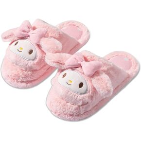 Roffatide Cartoon Cute Plush Open Back Floor Slippers Indoor Shoes Fuzzy Slippers with Rubber Sole for Girls Women