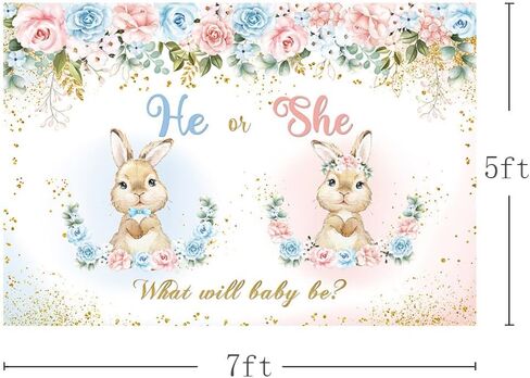 MEHOFOND 7x5ft Easter Gender Reveal Backdrop Bunny Floral Baby Shower Photography Background He or She What Will Baby Be Newborn Gender Reveal Party Decor Gold Confetti Cake Smash Photo Props in Kuwait