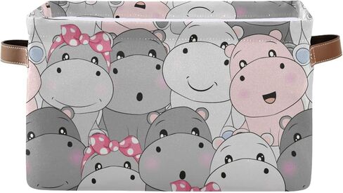 Cute Hippo Large Storage Basket Cube Storage Bin Canvas Fabric Organizer Handles Collapsible Decorative for Clothes Toys Bedroom in Kuwait