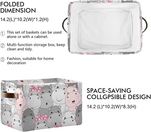 Cute Hippo Large Storage Basket Cube Storage Bin Canvas Fabric Organizer Handles Collapsible Decorative for Clothes Toys Bedroom in Kuwait