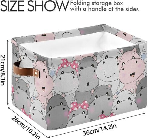 Cute Hippo Large Storage Basket Cube Storage Bin Canvas Fabric Organizer Handles Collapsible Decorative for Clothes Toys Bedroom in Kuwait