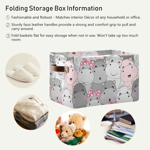 Cute Hippo Large Storage Basket Cube Storage Bin Canvas Fabric Organizer Handles Collapsible Decorative for Clothes Toys Bedroom in Kuwait