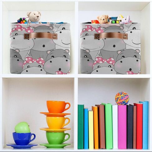 Cute Hippo Large Storage Basket Cube Storage Bin Canvas Fabric Organizer Handles Collapsible Decorative for Clothes Toys Bedroom in Kuwait