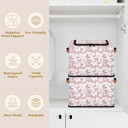 Large Toy Box Collapsible Storage Bins with Lids Closet Storage Baskets for Organizing Shelves Nursery Toy Storage Organizer Boxes for Kids, Boys, Girls (Pink Purple Floral Butterfly) in Saudi Arabia
