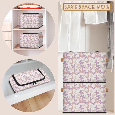 Large Toy Box Collapsible Storage Bins with Lids Closet Storage Baskets for Organizing Shelves Nursery Toy Storage Organizer Boxes for Kids, Boys, Girls (Pink Purple Floral Butterfly) in Saudi Arabia