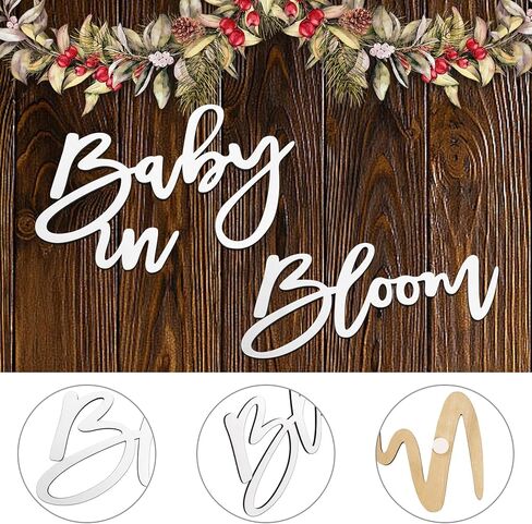 Wooden Baby in Bloom Sign - Baby Shower Party Gender Reveal Girl or Boy Decorations Backdrop Pregnancy Party Wall Photography Background(Gold) in Kuwait
