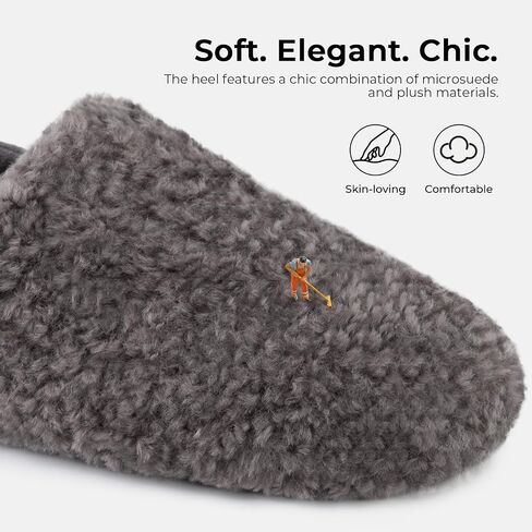 HomeTop Women's Plush Slippers with Collapsible Microsuede Heel Indoor House Shoes in Kuwait