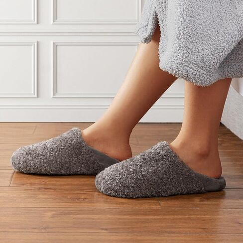 HomeTop Women's Plush Slippers with Collapsible Microsuede Heel Indoor House Shoes in Kuwait