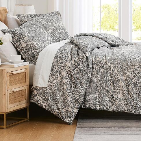 Southshore Fine Living, Inc. Oversized XL/Twin Boho Duvet Cover Set Ultra-Soft Brushed Microfiber Comforter Cover Zipper Closure Includes 1 Twin Duvet & 1 Pillow Sham Wrinkle-Resistant, Ashanti Grey in Kuwait