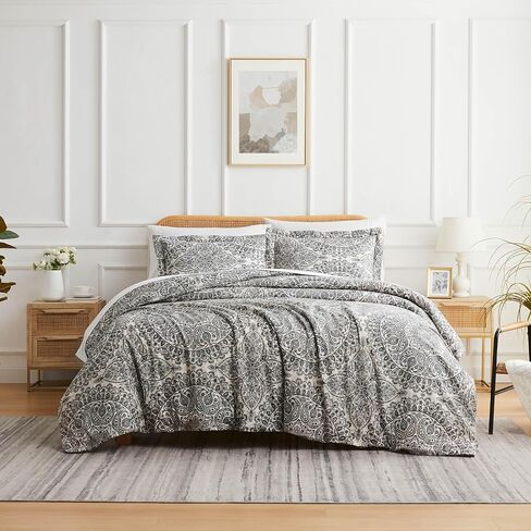 Southshore Fine Living, Inc. Oversized XL/Twin Boho Duvet Cover Set Ultra-Soft Brushed Microfiber Comforter Cover Zipper Closure Includes 1 Twin Duvet & 1 Pillow Sham Wrinkle-Resistant, Ashanti Grey in Kuwait