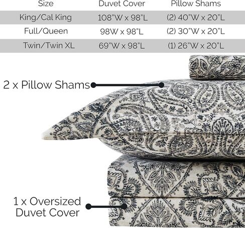 Southshore Fine Living, Inc. Oversized XL/Twin Boho Duvet Cover Set Ultra-Soft Brushed Microfiber Comforter Cover Zipper Closure Includes 1 Twin Duvet & 1 Pillow Sham Wrinkle-Resistant, Ashanti Grey in Kuwait