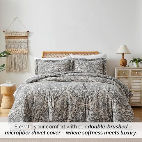 Southshore Fine Living, Inc. Oversized XL/Twin Boho Duvet Cover Set Ultra-Soft Brushed Microfiber Comforter Cover Zipper Closure Includes 1 Twin Duvet & 1 Pillow Sham Wrinkle-Resistant, Ashanti Grey in Kuwait