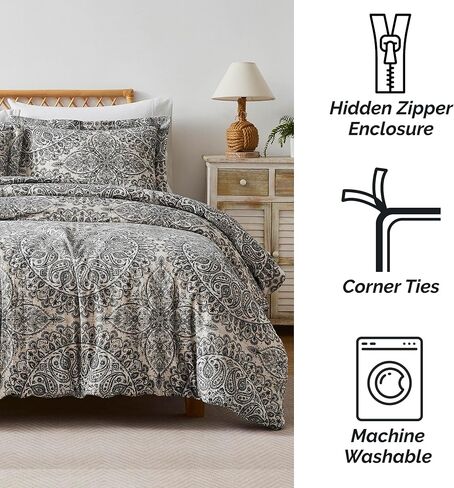Southshore Fine Living, Inc. Oversized XL/Twin Boho Duvet Cover Set Ultra-Soft Brushed Microfiber Comforter Cover Zipper Closure Includes 1 Twin Duvet & 1 Pillow Sham Wrinkle-Resistant, Ashanti Grey in Kuwait