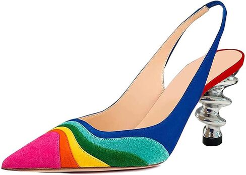 YDN نساء الكعب الحلزوني المعدني العصري ينزلق على صندل Slingback مرنة مضخات إصبع القدم اليومية أحذية الحفلات اليومية 4-15 الولايات المتحدة in Kuwait