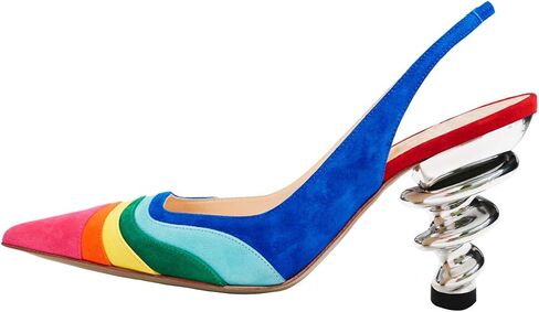 YDN نساء الكعب الحلزوني المعدني العصري ينزلق على صندل Slingback مرنة مضخات إصبع القدم اليومية أحذية الحفلات اليومية 4-15 الولايات المتحدة in Kuwait