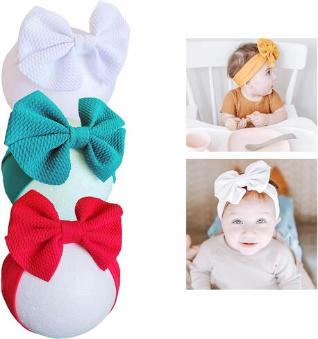 Hjiaruiky 3PCS Baby Girl Bows Baby Headbands Newborn Bow Big Stretchy Nylon Headbands for Baby Girls Hair Bows Hair Accessories for Infant Red White Green in Kuwait