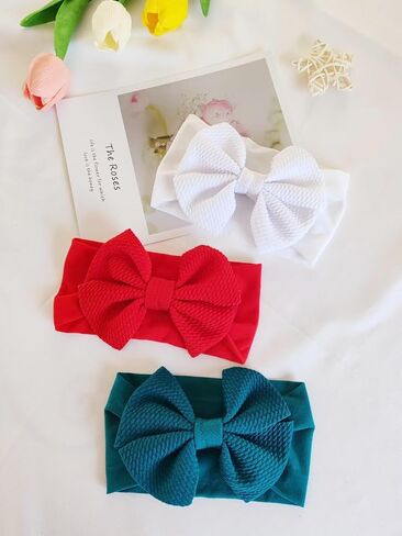 Hjiaruiky 3PCS Baby Girl Bows Baby Headbands Newborn Bow Big Stretchy Nylon Headbands for Baby Girls Hair Bows Hair Accessories for Infant Red White Green in Kuwait