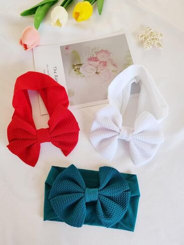 Hjiaruiky 3PCS Baby Girl Bows Baby Headbands Newborn Bow Big Stretchy Nylon Headbands for Baby Girls Hair Bows Hair Accessories for Infant Red White Green in Kuwait