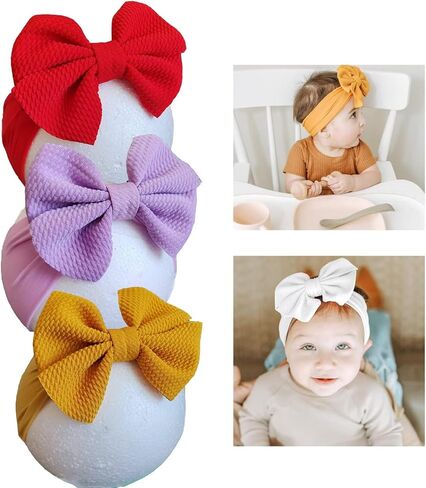 Hjiaruiky 3PCS Baby Girl Bows Baby Headbands Newborn Bow Big Stretchy Nylon Headbands for Baby Girls Hair Bows Hair Accessories for Infant Red White Green in Kuwait