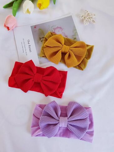Hjiaruiky 3PCS Baby Girl Bows Baby Headbands Newborn Bow Big Stretchy Nylon Headbands for Baby Girls Hair Bows Hair Accessories for Infant Red White Green in Kuwait