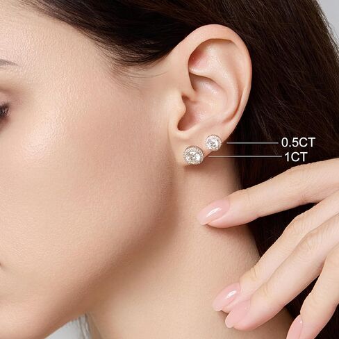 أقراط مويسانيتي مرصعة، 0.5 قيراط D اللون VVS1 أقراط مرصعة بالماس مصنوعة من الذهب الأبيض عيار 18 قيراط مطلية بالذهب الأبيض عيار 925 أقراط سوليتير من الفضة الإسترلينية هدايا مجوهرات للنساء والرجال in Kuwait