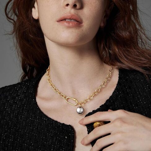 KissYan Gold Beaded Necklace for Women, 14K Gold Plated Chunky Big Ball Beads Chain Choker Necklace Statement Fashion Jewelry Gifts in Kuwait