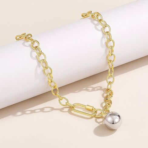 KissYan Gold Beaded Necklace for Women, 14K Gold Plated Chunky Big Ball Beads Chain Choker Necklace Statement Fashion Jewelry Gifts in Kuwait