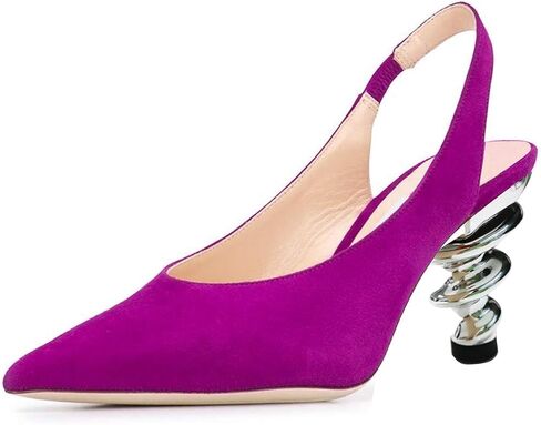 YDN نساء الكعب الحلزوني المعدني العصري ينزلق على صندل Slingback مرنة مضخات إصبع القدم اليومية أحذية الحفلات اليومية 4-15 الولايات المتحدة in Kuwait