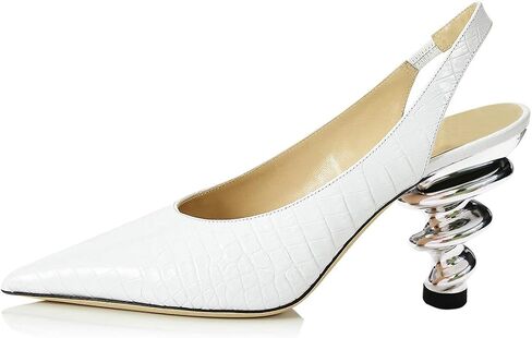 YDN نساء الكعب الحلزوني المعدني العصري ينزلق على صندل Slingback مرنة مضخات إصبع القدم اليومية أحذية الحفلات اليومية 4-15 الولايات المتحدة in Kuwait