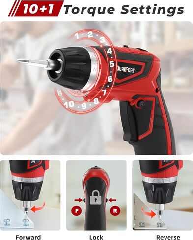 مجموعة مفك كهربائي لاسلكي، مثقاب كهربائي كهربائي قابل لإعادة الشحن 8 فولت بحد أقصى 10 نيوتن متر، مسدس لولبي للبطارية مع مجموعة لقم محرك 28 قطعة، إعداد عزم دوران 320 دورة في الدقيقة/10+1، مقبض بموضعين، ضوء LED بعمود مرن in Kuwait