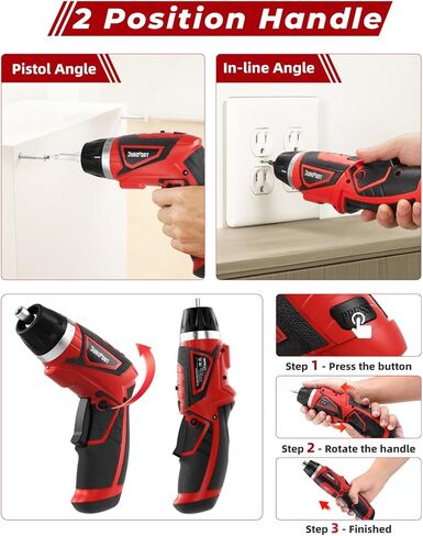 مجموعة مفك كهربائي لاسلكي، مثقاب كهربائي كهربائي قابل لإعادة الشحن 8 فولت بحد أقصى 10 نيوتن متر، مسدس لولبي للبطارية مع مجموعة لقم محرك 28 قطعة، إعداد عزم دوران 320 دورة في الدقيقة/10+1، مقبض بموضعين، ضوء LED بعمود مرن in Kuwait