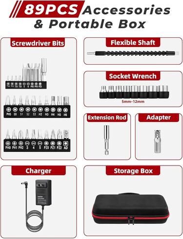 مجموعة مفك كهربائي لاسلكي، مثقاب كهربائي كهربائي قابل لإعادة الشحن 8 فولت بحد أقصى 10 نيوتن متر، مسدس لولبي للبطارية مع مجموعة لقم محرك 28 قطعة، إعداد عزم دوران 320 دورة في الدقيقة/10+1، مقبض بموضعين، ضوء LED بعمود مرن in Kuwait
