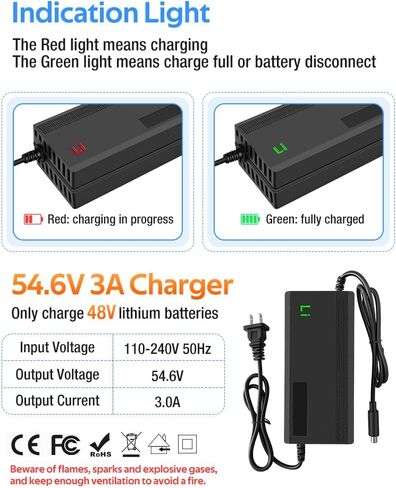 54.6V 3A / 5A Super Fast Charger for 48V Lithium Battery,No Adapter,7 Types of Plugs to Choose from, More Secure.Compatible with Most Plugs. with Cooling System (Cannon/XLR plug-3A) in Saudi Arabia