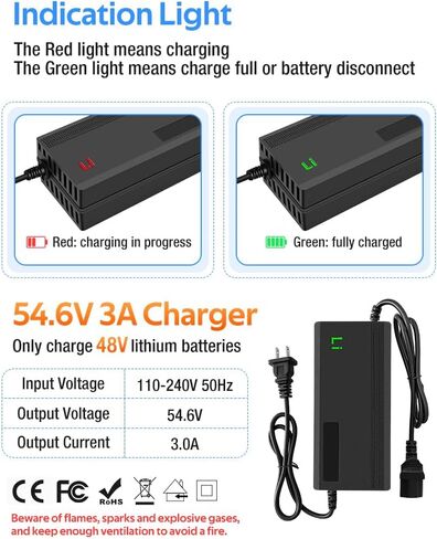 54.6V 3A / 5A Super Fast Charger for 48V Lithium Battery,No Adapter,7 Types of Plugs to Choose from, More Secure.Compatible with Most Plugs. with Cooling System (Cannon/XLR plug-3A) in Saudi Arabia