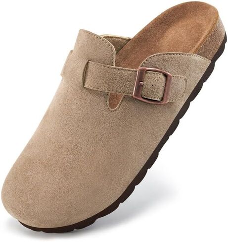 Alicegana Clogs for Women Cork Footbed - Comfortable Slip on Suede Mules Trendy Casual Potato Shoes Closed Toe Sandals in Saudi Arabia