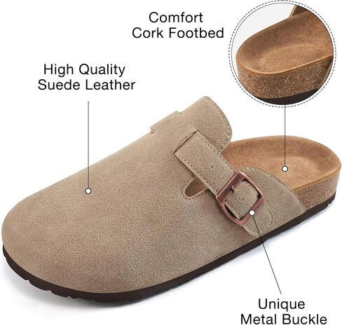 Alicegana Clogs for Women Cork Footbed - Comfortable Slip on Suede Mules Trendy Casual Potato Shoes Closed Toe Sandals in Saudi Arabia