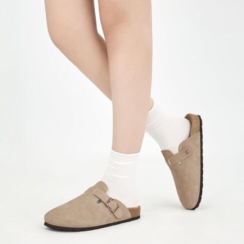 Alicegana Clogs for Women Cork Footbed - Comfortable Slip on Suede Mules Trendy Casual Potato Shoes Closed Toe Sandals in Saudi Arabia