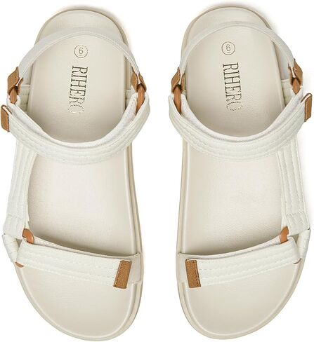 Rihero Women's Flat Sandals Comfortable Open Toe Adjustable Strap Walking Footbed Sandals in Kuwait