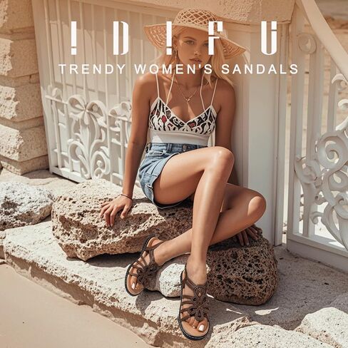 IDIFU Women's Sandals Strappy Back Strap Open Toe Slingback Sandals Summer Beach Walking Wedding Bridal Dress Sandals for Women Travel Dressy Comfortable Trendy Casual Flats Sandals - Wide Width in Saudi Arabia
