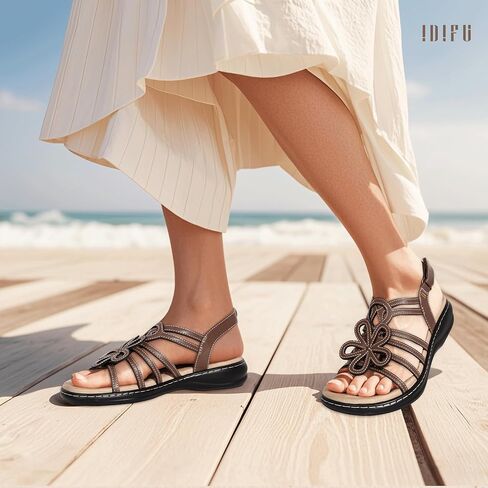 IDIFU Women's Sandals Strappy Back Strap Open Toe Slingback Sandals Summer Beach Walking Wedding Bridal Dress Sandals for Women Travel Dressy Comfortable Trendy Casual Flats Sandals - Wide Width in Saudi Arabia