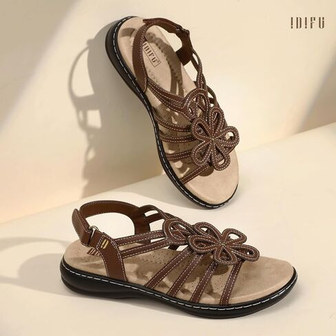 IDIFU Women's Sandals Strappy Back Strap Open Toe Slingback Sandals Summer Beach Walking Wedding Bridal Dress Sandals for Women Travel Dressy Comfortable Trendy Casual Flats Sandals - Wide Width in Saudi Arabia