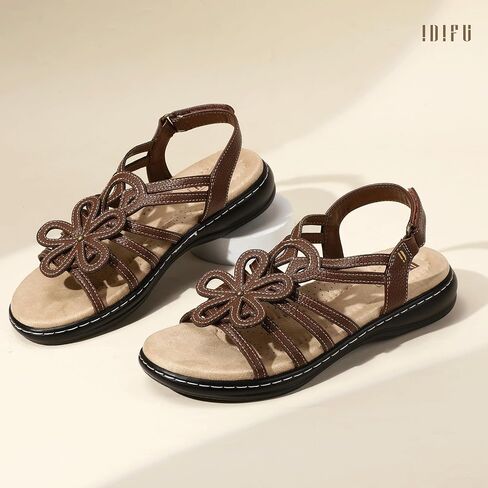 IDIFU Women's Sandals Strappy Back Strap Open Toe Slingback Sandals Summer Beach Walking Wedding Bridal Dress Sandals for Women Travel Dressy Comfortable Trendy Casual Flats Sandals - Wide Width in Saudi Arabia