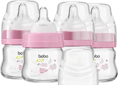 YOHKOH Glass Baby Bottles with Slow Flow Nipple, Newborn Anti-Colic Baby Bottles for 0+ Months, Wide Neck Feeding Bottle, Clear (Red, 2.7oz (Pack of 2)) in Kuwait