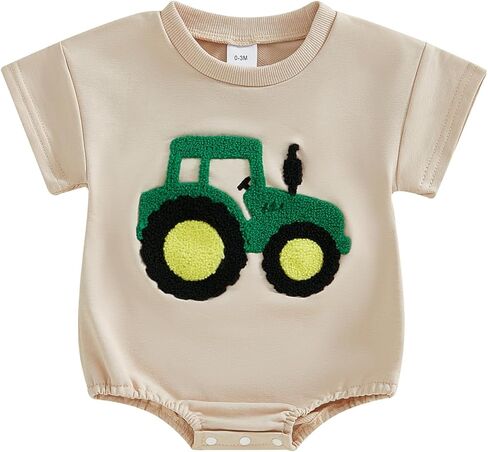Baby Boy Summer Romper Outfit Newborn Tractor Bubble Romper Short Sleeve T-Shirt Onesie Bodysuit Farm Clothes in Saudi Arabia