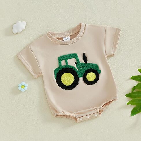Baby Boy Summer Romper Outfit Newborn Tractor Bubble Romper Short Sleeve T-Shirt Onesie Bodysuit Farm Clothes in Saudi Arabia