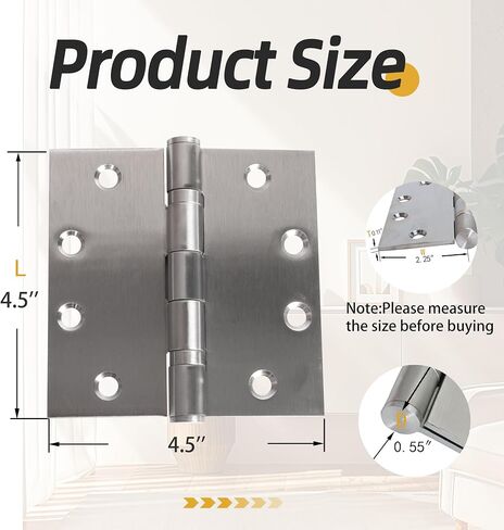 4.5 inch X 4.5 inch Heavy Duty Commercial Door Hinge, Black Hinges with Silent Steel Plain Bearing, 3 mm Thickness Stainless Steel, Square Corner with 144 Screws 18 (Pack) in Saudi Arabia