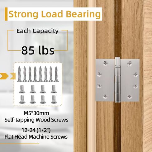 4.5 inch X 4.5 inch Heavy Duty Commercial Door Hinge, Black Hinges with Silent Steel Plain Bearing, 3 mm Thickness Stainless Steel, Square Corner with 144 Screws 18 (Pack) in Saudi Arabia