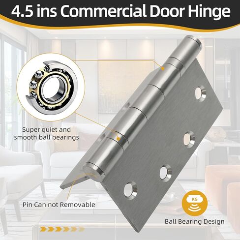 4.5 inch X 4.5 inch Heavy Duty Commercial Door Hinge, Black Hinges with Silent Steel Plain Bearing, 3 mm Thickness Stainless Steel, Square Corner with 144 Screws 18 (Pack) in Saudi Arabia